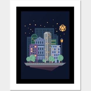 Cityscape City Under Polyhedral Dice Moon Posters and Art